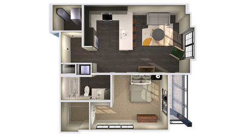 the bungalow floor plan with bedroom and living room